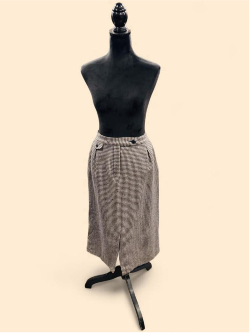 Vintage 80s Pendleton Houndstooth Wool Midi Skirt 30 Waist Made USA Preppy
